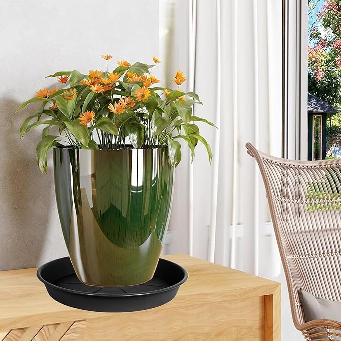 2 Pack of Plant Saucer 8 inch, Black Plastic Flower Plant Pot Saucer, Heavy Duty Plant Drip Trays Saucers for Indoor, Plant Water Tray for Planters