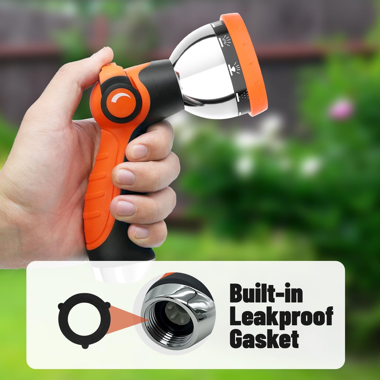 Garden Hose Nozzle, Hose Sprayer Nozzle with 10 Spray Patterns, High Pressure Water Hose Nozzle Heavy Duty Metal Hand Sprayer for Car Wash, Plants, Pets & Outdoor Cleaning, Orange