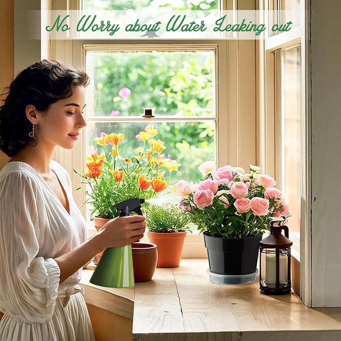 20 Pack Plant Pots, 6 Inch Plastic Plant Planter with Saucers and Mesh Mats, Durable Flower Pots with Drainage Holes Perfect for Indoor Outdoor, Black