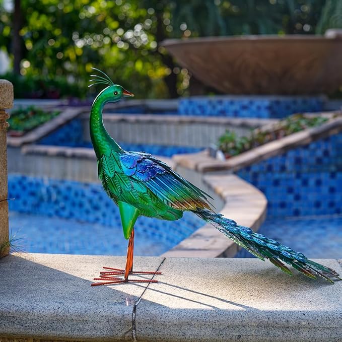 DREAMSOUL Garden Statues for Outside Metal Peacock Statue Peacock Garden Decor for Yard Art Decoration