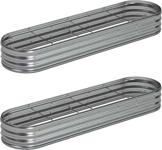 8x2x1ft(2 Pack) Oval Galvanized Raised Garden Bed,Outdoor Planter Box Metal Patio Kit Planting Bed for Vegetables Flowers and Succulents