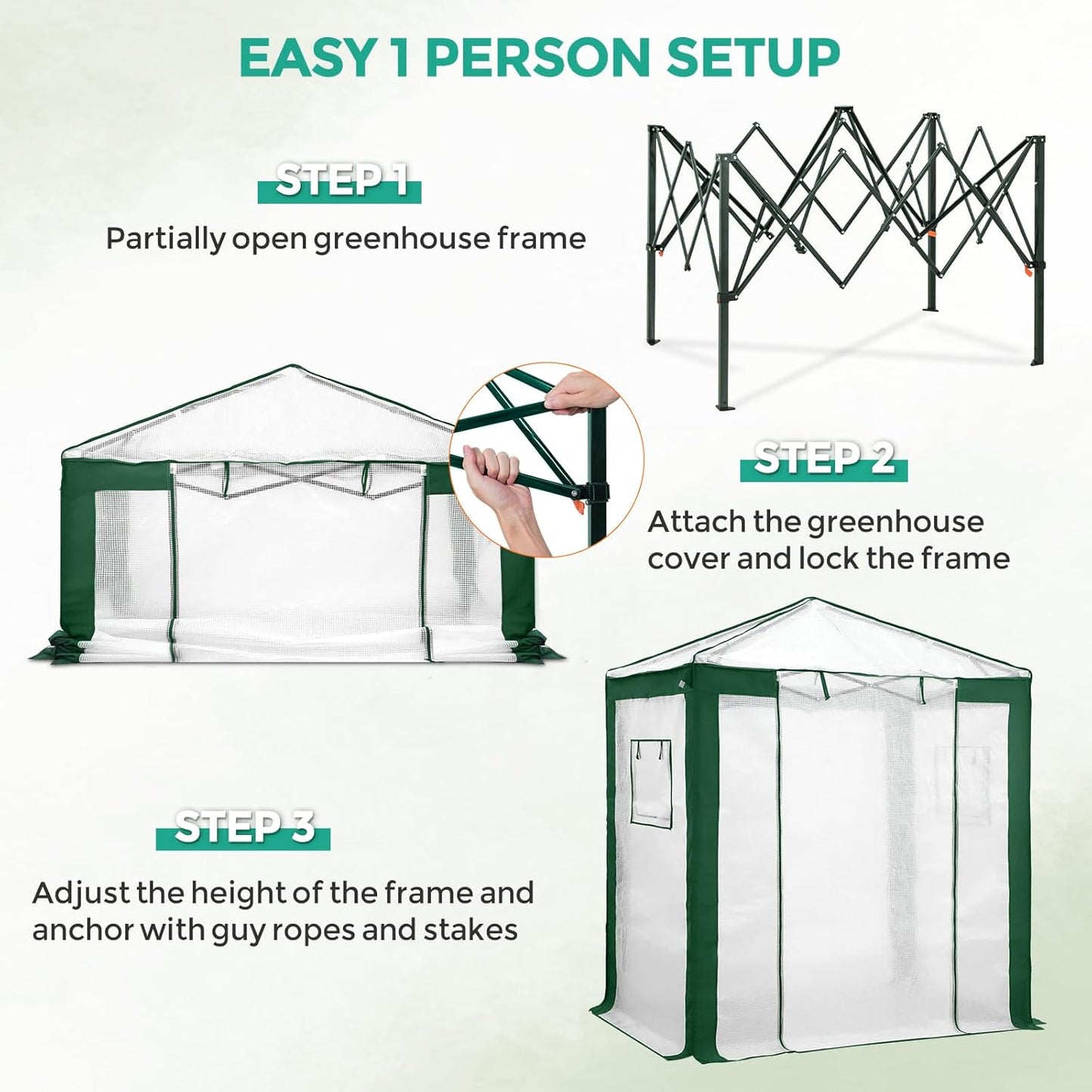 EAGLE PEAK 6x4 Portable Walk in Greenhouse with Polyester Reinforced Corners, Instant Pop up Indoor Outdoor Gardening Green House, Roll Up Zipper Entry Door and Mesh Windows, Green/White