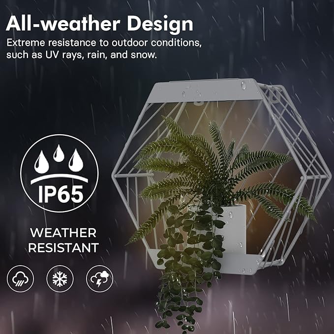 Grand patio Outdoor Leiden LED Solar Hexagon Wall Sconce Planter, with Dusk to Dawn Sensor Decor Wall Lighting for Garage Doorway Patio Yard, Cement Grey (L-Linear)