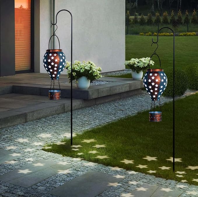 Hanging Solar Lantern,2-Pack Solar Powered Hot Air Balloon Lantern,Hanging Solar Lights Outdoor Waterproof for Lawn Porch Tree Garden Decorations