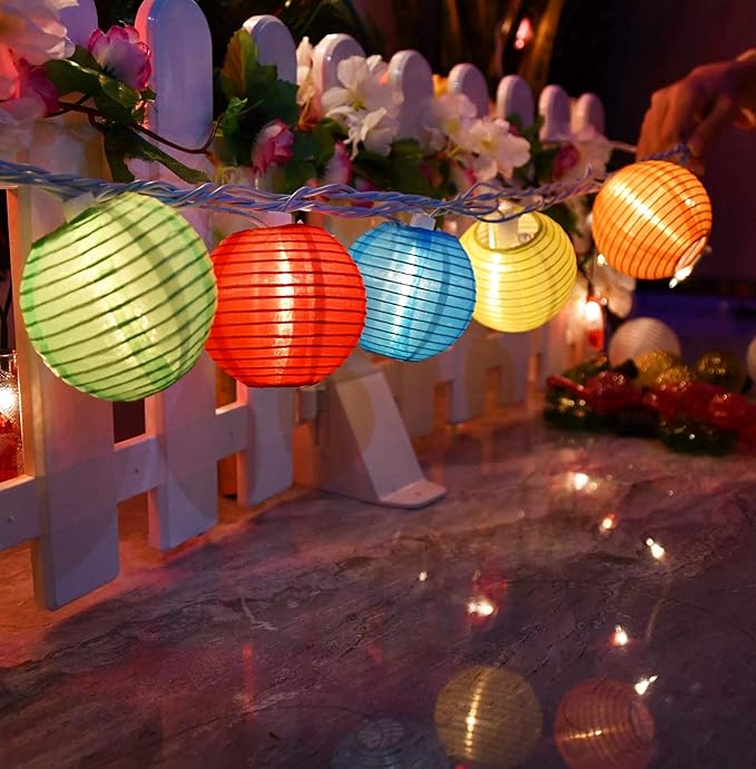 Abeja Nylon Lantern String Lights 10 Multicolor Lanterns Plug in Home, Garden Decorative Lights for Indoor/Outdoor, Patio Party Wedding Bistro Bar Garden Backyard Front Door, White
