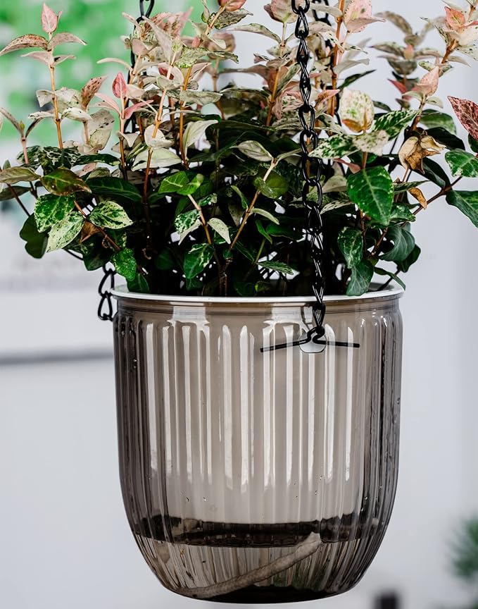 4.5 Inch 2 Pcs Self Watering Hanging Planter Indoor Plant Pots Drainage Holes, Outdoor Small Hanging Planters Flower Pot Basket, Visible Water Level, Plant Hanger Home Decor, Gardening