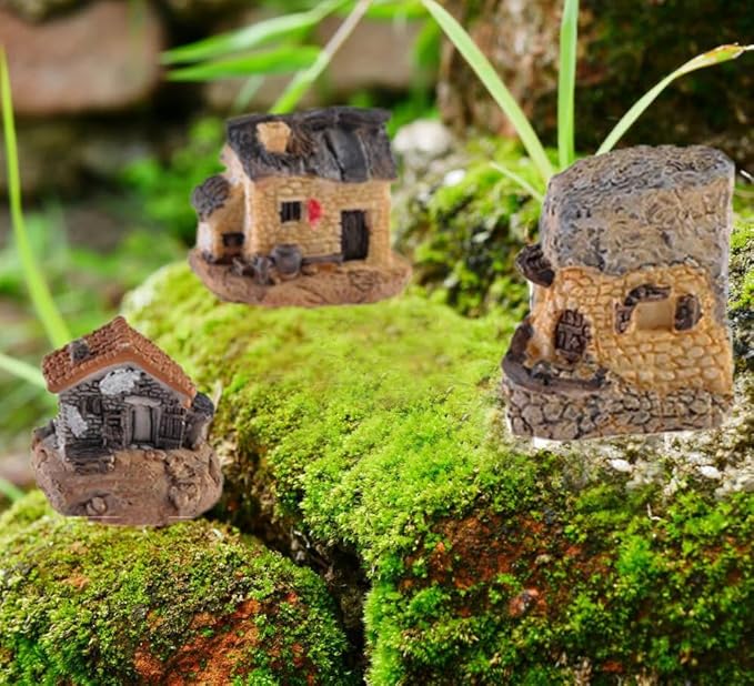 8pcs Miniature Fairy Garden Houses Resin Mini House Figurine Small Village Hut Figurine Cottage DIY Micro Landscape Garden Decor Ornament Accessories for Bonsai,Succulent Planting,Terrarium,Flower Pot