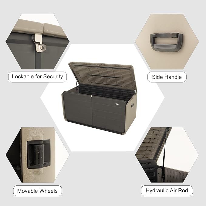 Domi 160 Gallon Resin Deck Box, Waterproof & UV-Resistant Outdoor Large Storage Box Lockable Storage Bin for Patio Cushions Pool Supplies Garden Tools and Delivery Storage