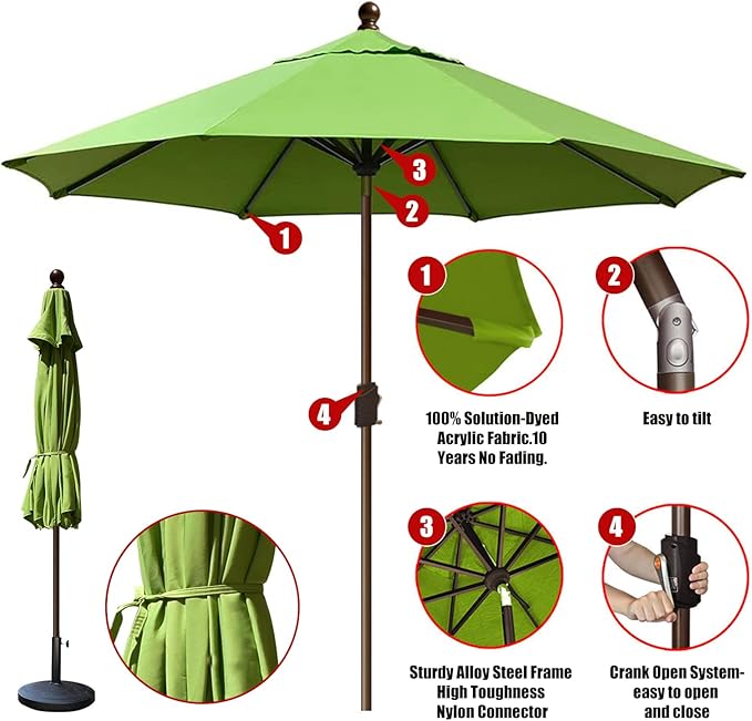 EliteShade USA 10-Year-Non-Fading 10Ft Market Umbrella Patio Umbrella Outdoor Table Umbrella with Ventilation, Macaw Green