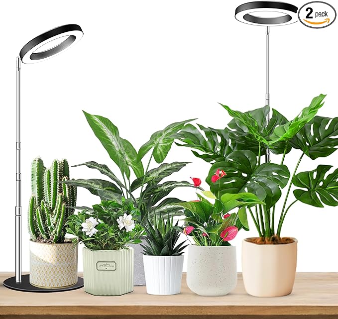 Grow Lights for Indoor Plants Full Spectrum, 80 LEDs Plant Light for Indoor Plants, Height Adjustable Desktop Growing Lamp with Auto Timer 6/12/16Hrs, 3 Optional Spectrums,5 Brightness,2 Packs