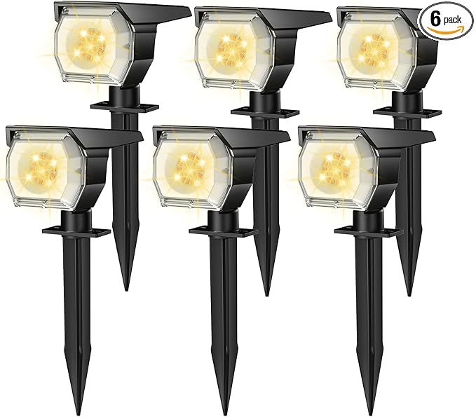 EIUIO Solar Outdoor Lights, 3 Lighting Modes Solar Spot Lights Outdoor with Auto On/Off, Waterproof Landscape Lighting for Garden Yard Pathway