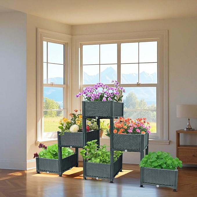 Emalie Raised Garden Beds Elevated Plastic Planter Box with Drainage Plugs Perfect for Vegetables Flowers Herbs Growing Outdoor, 73.0" Lx15.7 Wx40.9 H Grey