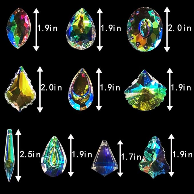 H&D HYALINE & DORA 10pcs Coloful Crystal Chandelier Lamp Lighting Drops Pendants Prisms Hanging Glass Prisms Parts Suncatcher Home Car Decor