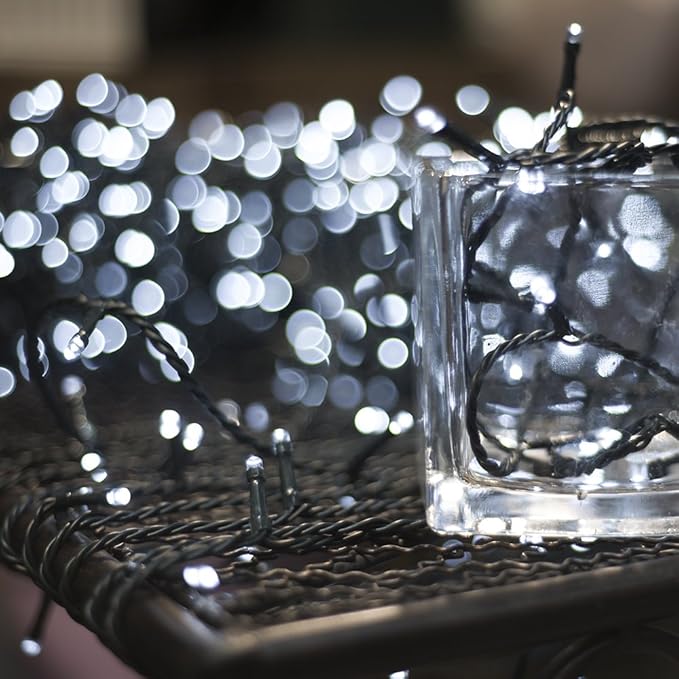 500 LEDs 172ft Green Cable Wire Christmas Light Fairy String Tree Twinkle Lights Plug in 12 Modes for Christmas Party, Outdoor, Garden, Wedding, Home Decoration (White)