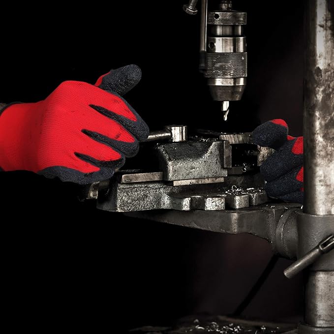 Evridwear Crinkle Latex Rubber Hand Coated Safety Work Gloves for Men Women General Multi Use Construction Warehouse Gardening Assembly Landscaping (XL-Size) Red 120 Pairs Pack