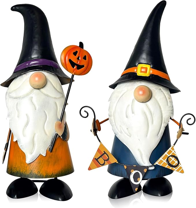 HONGLAND Cute Gnomes Decorations -14 Inch Fall Metal Gnomes Thanksgiving Day Decor - Elf Dwarf Gnomes Figurines - Gnome Decorations for Indoor Outdoor Home Decor