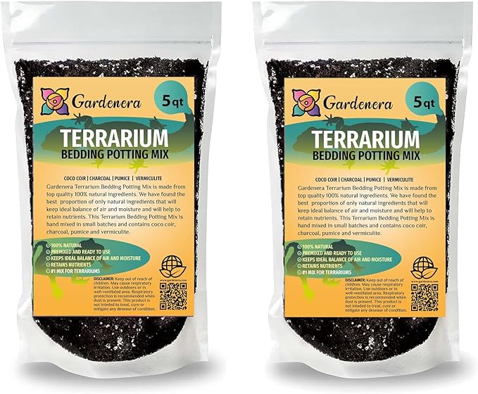 Elevate Your Terrariums with Gardenera Terrarium Potting Mix - Carefully Mixed Coco Coir, Charcoal, Pumice, and Vermiculite - 10 QUARTS