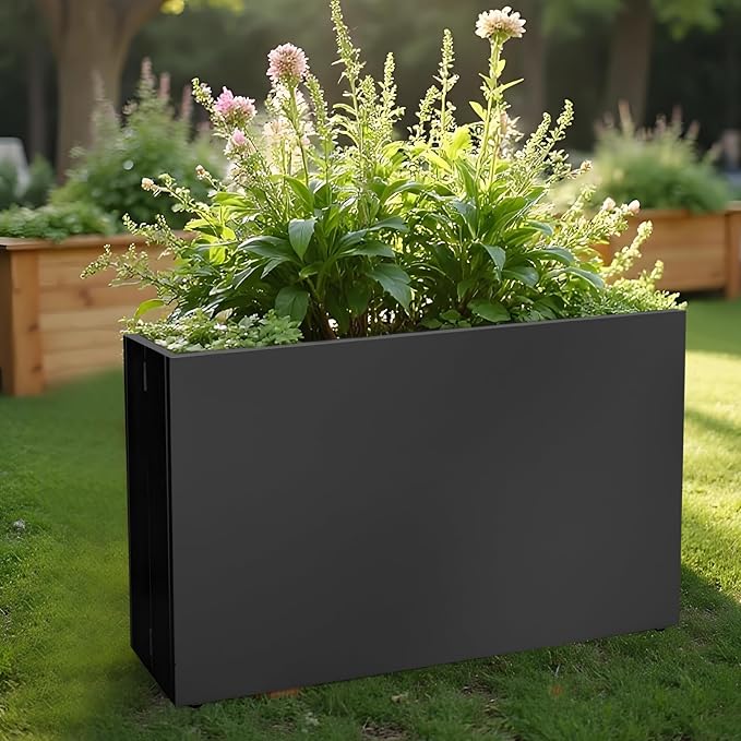 Galvanized Steel Planter Box - No Installation Required Metal Rectangular Block Long Box Planter Modern Outdoor Planters All-Weather Use with Drainage Holes for Patio/Porch, 36×24×12IN