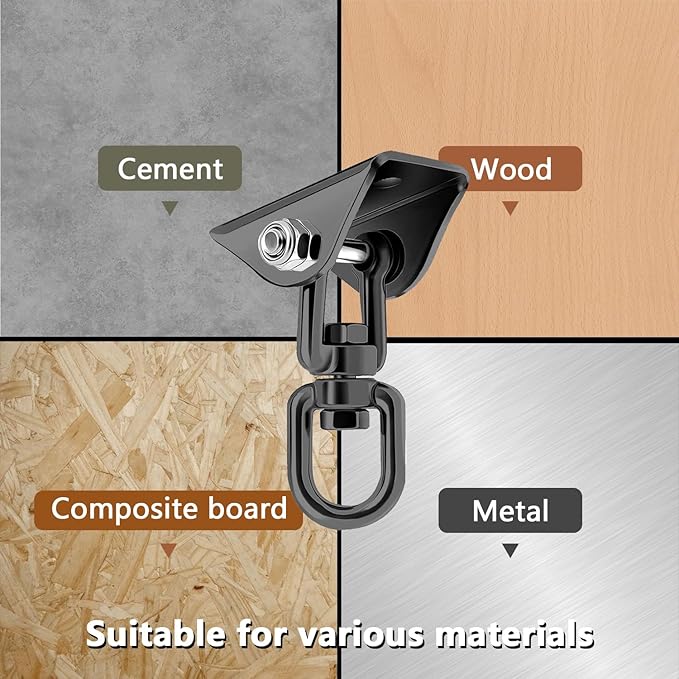 Heavy Duty Hammock Hanging Kit, 360° Rotating 1200 lb Swing Hangers for Hammock Chair Stand, Seat, Porch Swing, Yoga, Tree, Ceiling Mount, Indoor Outdoor Hanging Hardware Black | Pack of 2