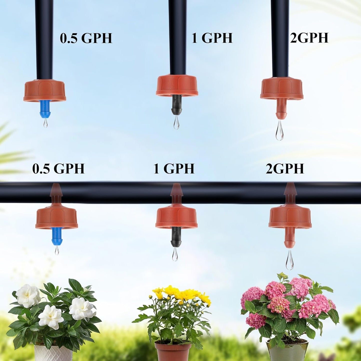 30Pcs 2GPH Pressure Compensating Irrigation Spot Drippers,Constant Flow Barb Outlet Watering Dripper Emitters Heads Parts for 1/4 Inch Watering Tubing Line for Garden Pots Plant Irrigation Systems