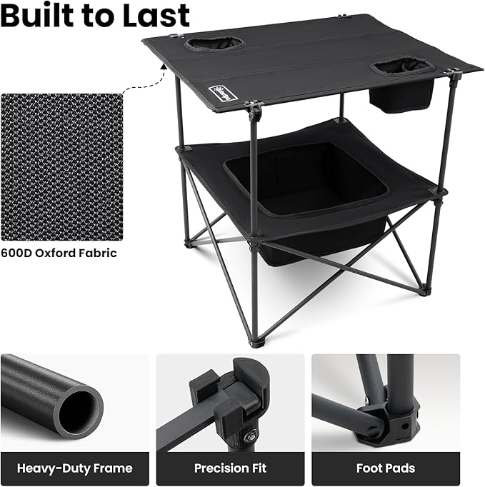 Folding Camping Table, Portable Outdoor Picnic Table, Rectangular Lightweight Camp Table with Storage, Cup Holder and Carry Bag for Barbeque Beach Camping and Tailgate