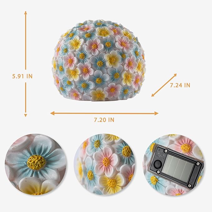 Garden Solar Lights Outdoor Decorative,Colored Resin Flower Solar Globe Lights,Upgraded Waterproof Multicolor Ball Lights for Yard Pathway Patio Lawn Outside Decor