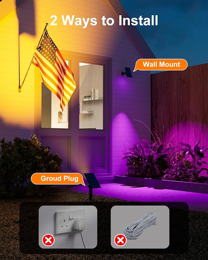 6 Pack Color Changing Solar Power Spot Lights Outdoor Waterproof LED Dusk to Dawn Landscape Spotlight Lamp for Outside Yard, Tree, Flag, Garden, Statues, 8 Colorful Modes, Accent Decorative Lighting