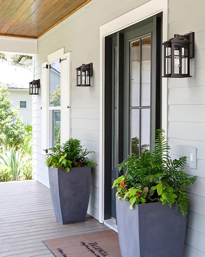 Anti-Rust Dusk to Dawn Outside Lights, 2-Pack Oil Rubbed Bronze Exterior Lighting Fixtures, Easy-to-Install Waterproof Modern Outdoor Wall Light for Porch, Garage, Front Door