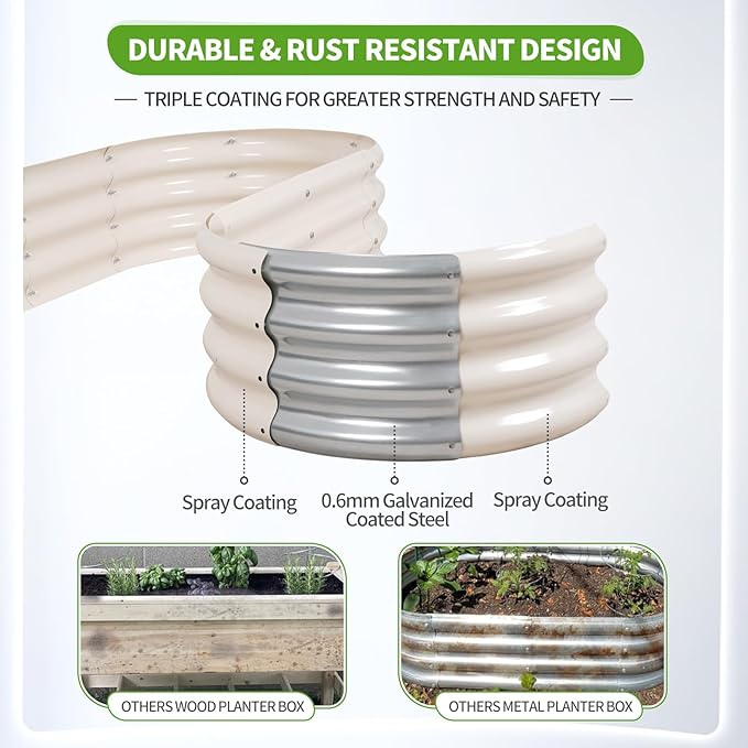 Galvanized Raised Garden Bed - 4x2x1FT Metal Planter Boxes Outdoor | Oval Steel Raised Bed Kit for Gardening with Protective Tape, Gloves for Vegetables, Flower, Herb (White)