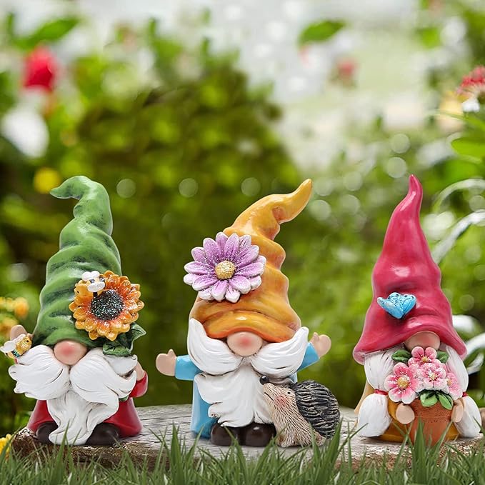 Hodao Set of 3 Spring Gnome Decorations Flower Gnomes Ornaments Decor Summer Gnomes Figurines Spring Gnomes for Outdoor Garden Decor Spring Birthday Gifts for Mom, Women, Grandma (Multicolor)