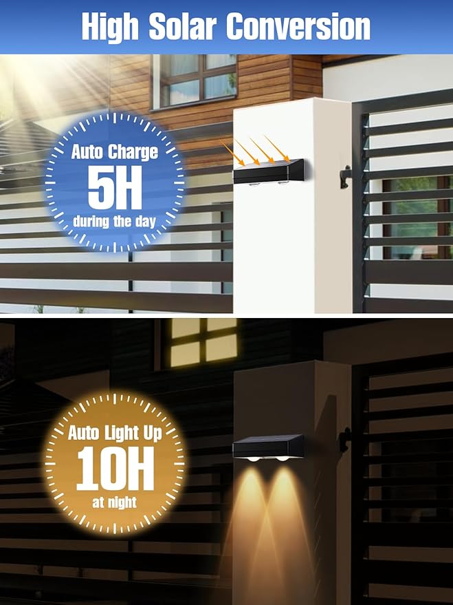 Fence Lights Solar Powered 2 Pack, RGB Fence Solar Lights Outdoor Waterproof Led, 12 Modes Color Changing Outside Lightings Decor for Wall Railing Patio Deck Backyard Garden Pool