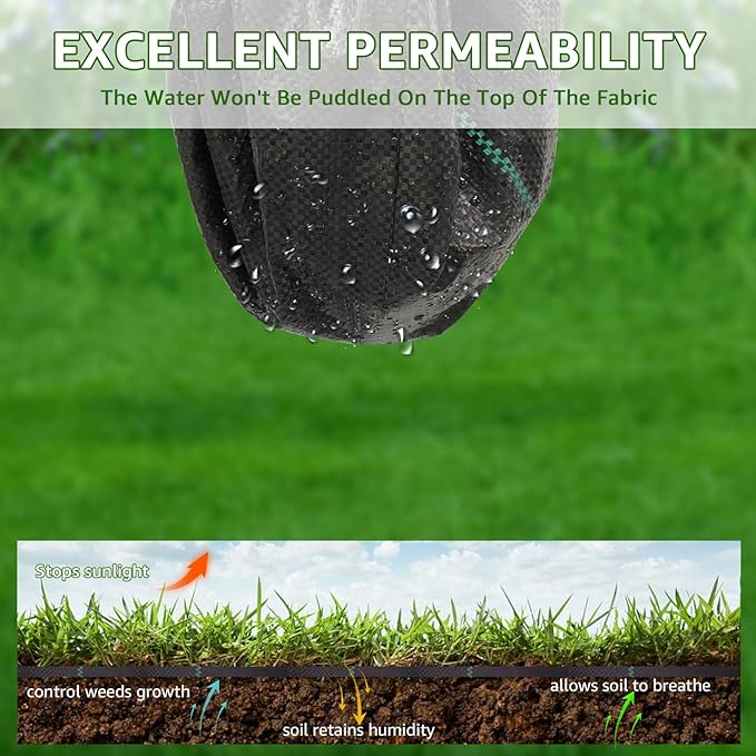 Heavy Duty Weed Barrier, 3.2oz Black Weed Blocker Fabric, Garden Fabric Weed Barrier, Weed Control Fabric Ground Cover, Landscape Fabric for Road, Gardening Mat (4FT*300FT)