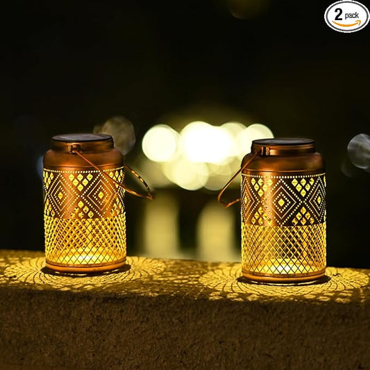 2 Pack Solar Lanterns Outdoor Waterproof - Birthday Gifts for Women, Men, Mom, Solar Lights Outdoor Hanging Garden Decor for Outside, Patio, Outdoor, Yard, Lawn, Balcony Modern