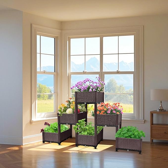 Emalie Raised Garden Beds Elevated Plastic Planter Box with Drainage Plugs Perfect for Vegetables Flowers Herbs Growing Outdoor, 73.0" Lx15.7 Wx40.9 H Brown