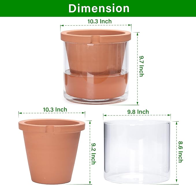 D'vine Dev 10 Inch Design Self Watering Pot for Indoor Plants, Terracotta Planter with Cylinder Glass Cup, 37-X-D-1