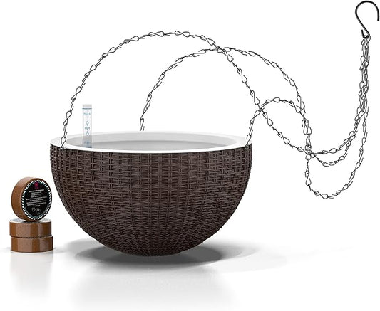 GARDENIX DECOR Self Watering Hanging Planter, 11'' Indoor, Brown, Coco Coir, with Water Level Indicator, Round, 1 Pack