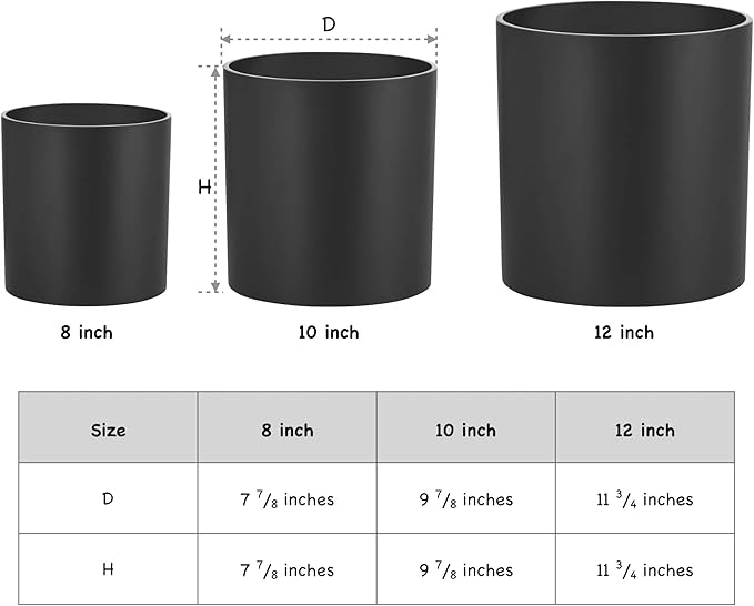 FaithLand Plant Pot 12 inch - Perfectly Fits Mid-Century Modern Plant Stand - Drainage Plug and Drainage Mesh Screen - Matte Black