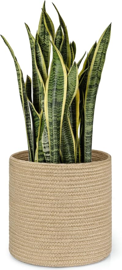 Dahey Jute Rope Plant Basket Modern Woven Storage Basket for 10" Indoor Planter, Decorative Flower Pots Cover Laundry Bin with Handle Rustic Home Decor, Beige