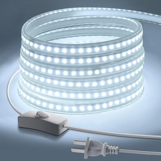 9.84FT LED Strip Lights Outdoor Waterproof, 6500K Super Bright LED Tape Lights,110 V White Rope Lights,360 LEDs Strip Lighting for Bedroom, Backyards, Garden