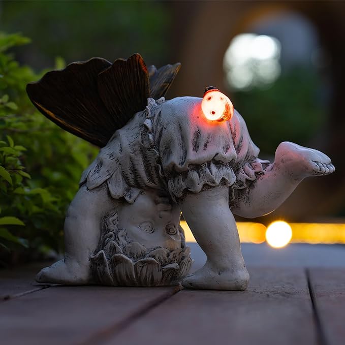 Garden Flower Fairy Outdoor Solar Decor, Resin Ornaments for Patio Lawn Yard Porch, Playful Garden Statue for Outside Angel Gifts, 8.98 Inches Tall