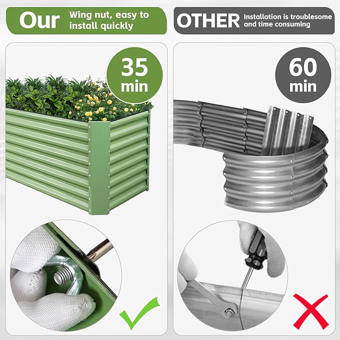 8x2x2ft Raised Garden Bed - Galvanized Deep Root Planter Boxes Outdoor with Wing Nuts and Safety Edges for Gardening Vegetables, Flowers, Herbs, Succulents - Olive Green