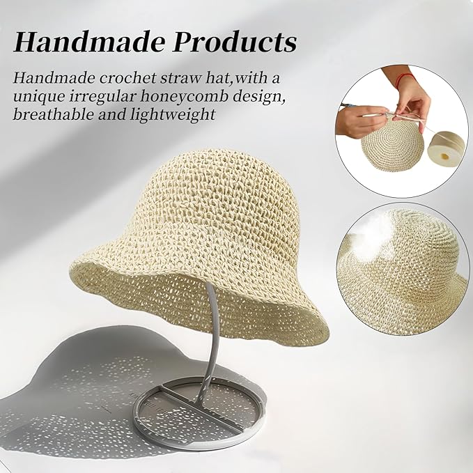 Floppy Big Beach Straw Hats for Women Foldable Summer Wide Brim Packable Sun Hat Womens Travel Straw Fedora Hat