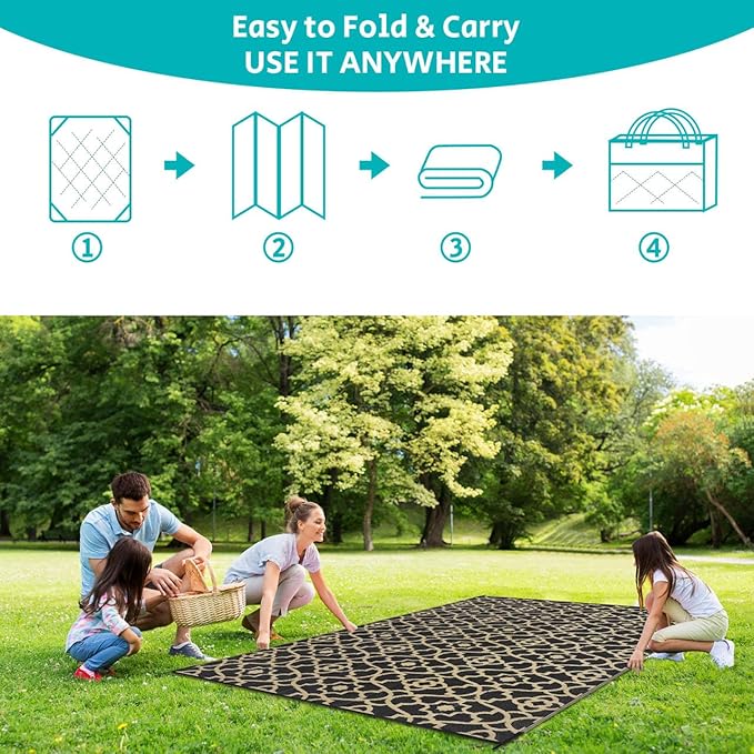 HEBE Outdoor Rug Waterproof 8x10, Reversible Plastic Straw Rug RV Camping Rug, Indoor Outdoor Patio Mat Clearance, Outside Carpet for Porch,Deck,Camper,Balcony,Backyard,Picnic