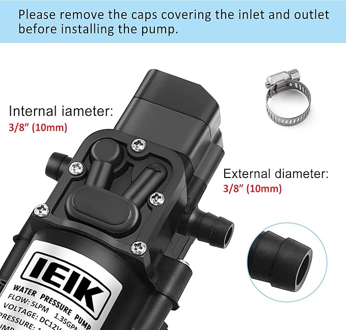 12 Volt Diaphragm Pump 5LPM 1.35 GPM 116PSI Self Priming Sprayer Pump 12V DC Fresh Water Diaphragm Pressure Pump for RV Camper Marine Boat Lawn (60W)