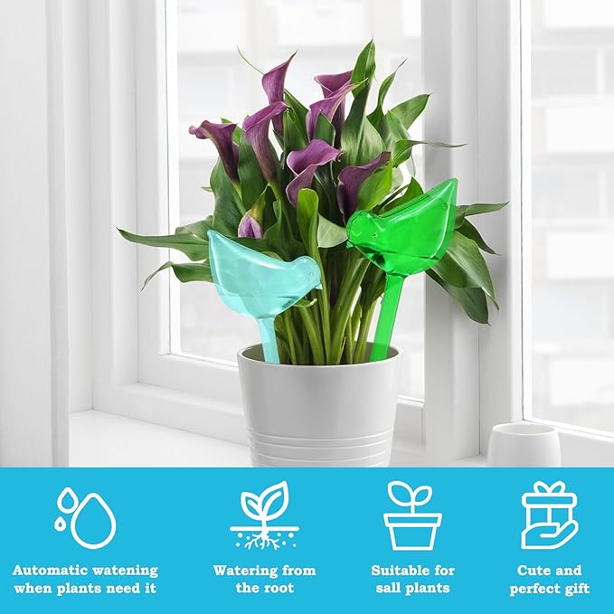 12PCS Plant Watering Globes, Bird Shaped Watering Bulbs for Outdoor Plants, Automatic Self Watering Spikes Plant Watering Bulbs for Indoor Outdoor Plants, Gifts for Plant Lovers