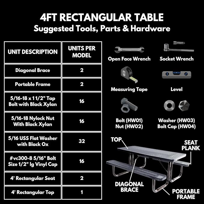 Heavy-Duty Portable Outdoor Kids Table, Punched Steel Kids Picnic Table, Commercial-Grade Picnic Table, Made in America (4ft Rectangular, Childrens, Textured Sandstone)