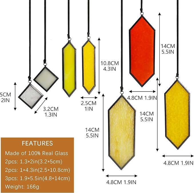 HDCRYSTALGIFTS 7pieces Stained Glass Window Hanging Suncatchers Handcrafted Modern Sunset Glow Design Stained Glass Wall Art Sun Catcher for Home Garden Decoration Reconfigurable