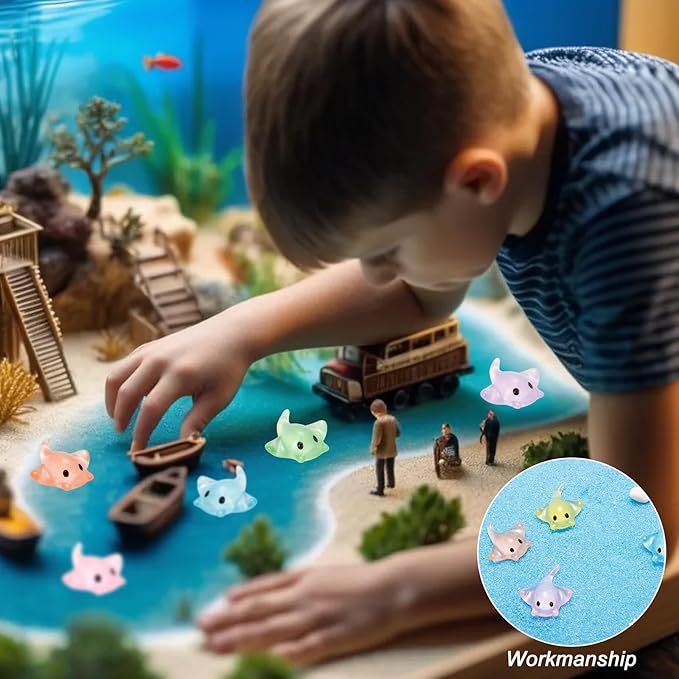60 Pcs Miniature Sting Ray Figurines Mini Manta Ray Figure Realistic Resin Sting Ray Cake Topper Mini Sting Ray Sea Animal Figurine for Fairy Garden Micro Landscape Decor Cake Topper