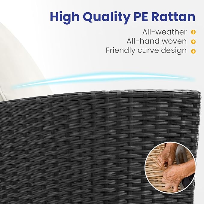 5 Piece Patio Furniture Set with 43" Propane Fire Pit Table, Outdoor Wicker Conversation Set, Rattan Modern Sectional Sofa Couch with Coffee Table for Backyard Porch Garden Poolside, Black-Beige