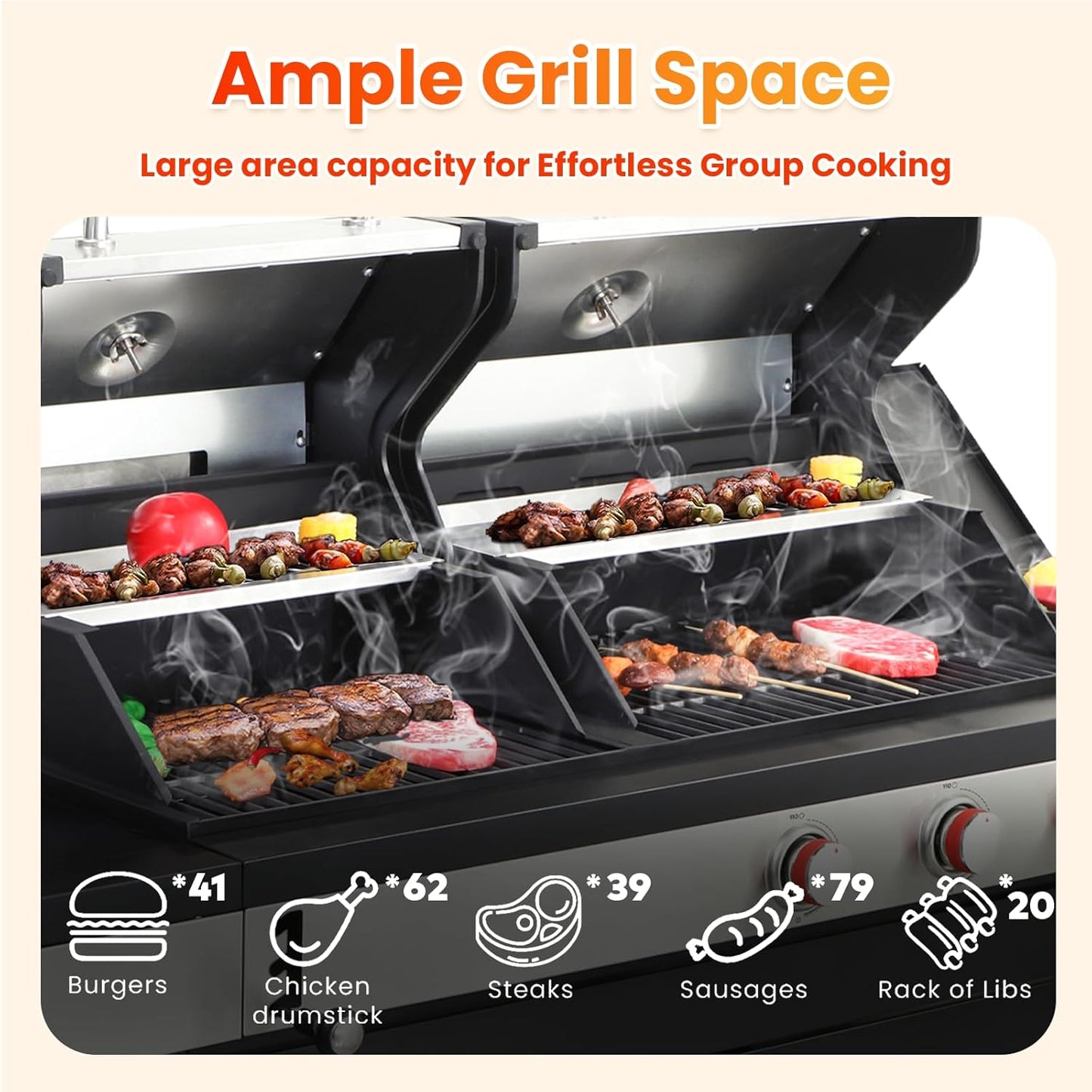 3 Burner Propane Gas BBQ Grill with Side Burner, Porcelain-Enameled Cast Iron Grates, Smoke Control Handle, 37,230 BTU Stainless Steel Grill for Outdoor Camping Barbecue Grilling Backyard Cooking